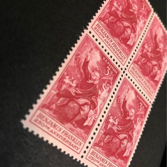 1956 Vintage 4x6 Framed Ben Franklin real unused USA stamp wall art, desk art #1 - Picture 2 of 5